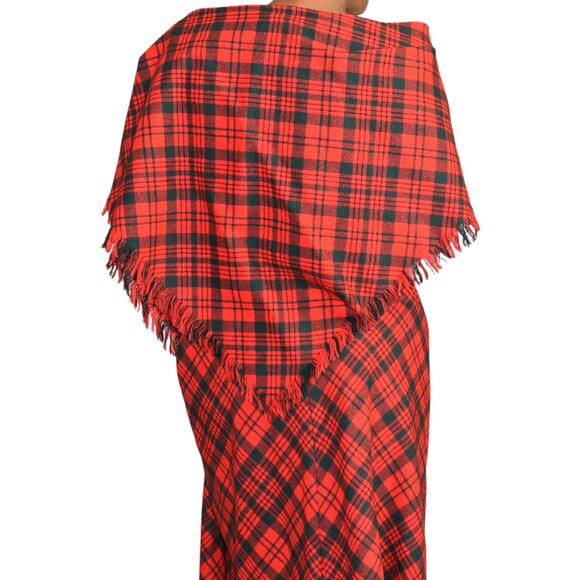 Vintage Saba Tartan Dress Red Matching Shawl Wool Plaid 70s Maxi Set Size Medium - Picture 6 of 15